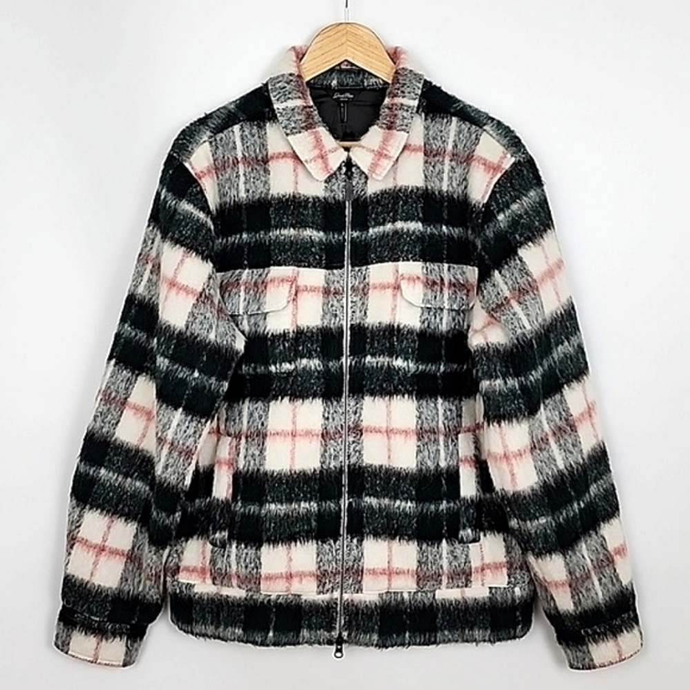 NWT Good Man Brand Men's Plaid Brushed Wool Blend Zip Jacket Softest Coat Large